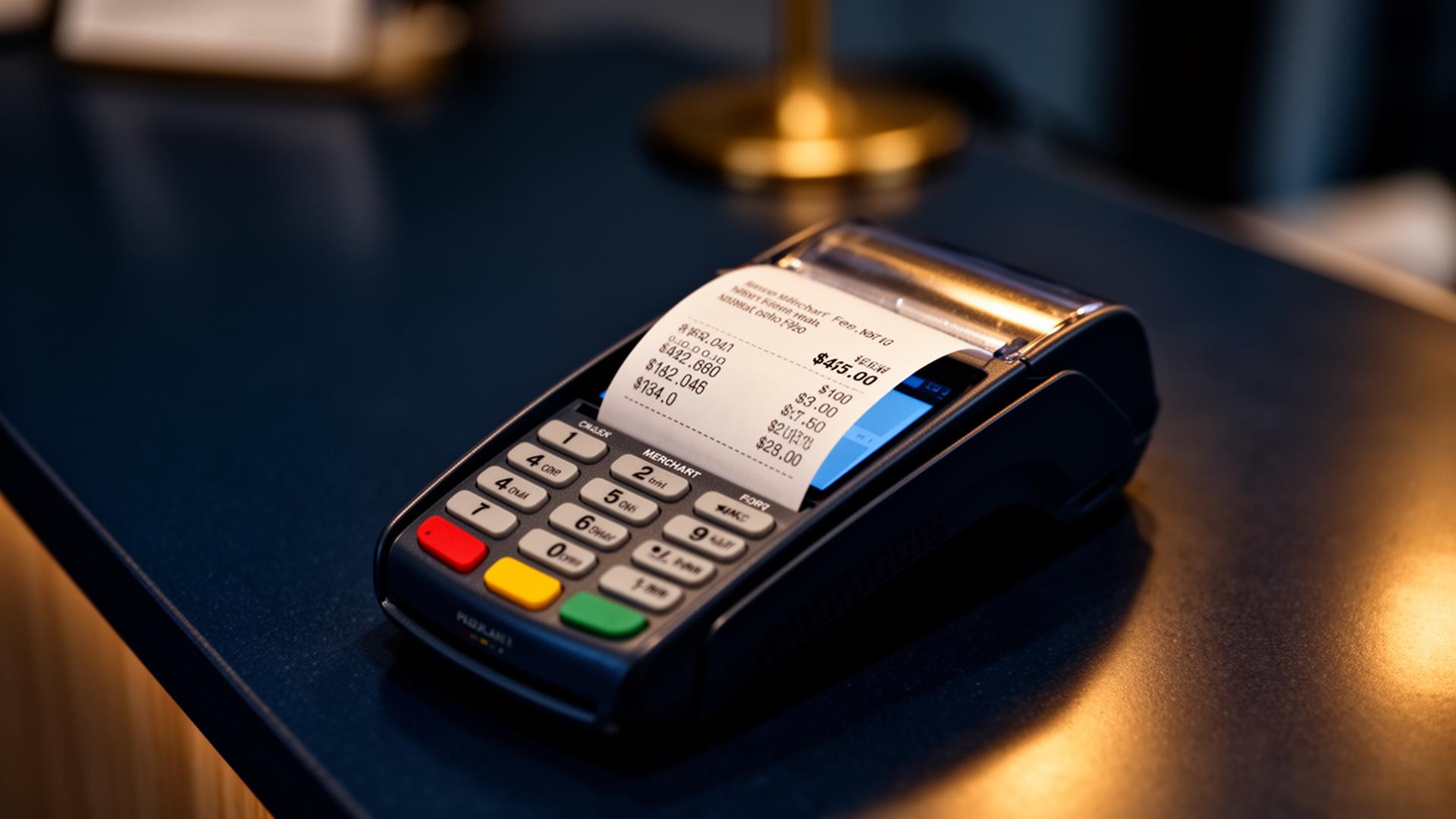 Payment terminal with receipt on a dental practice reception desk