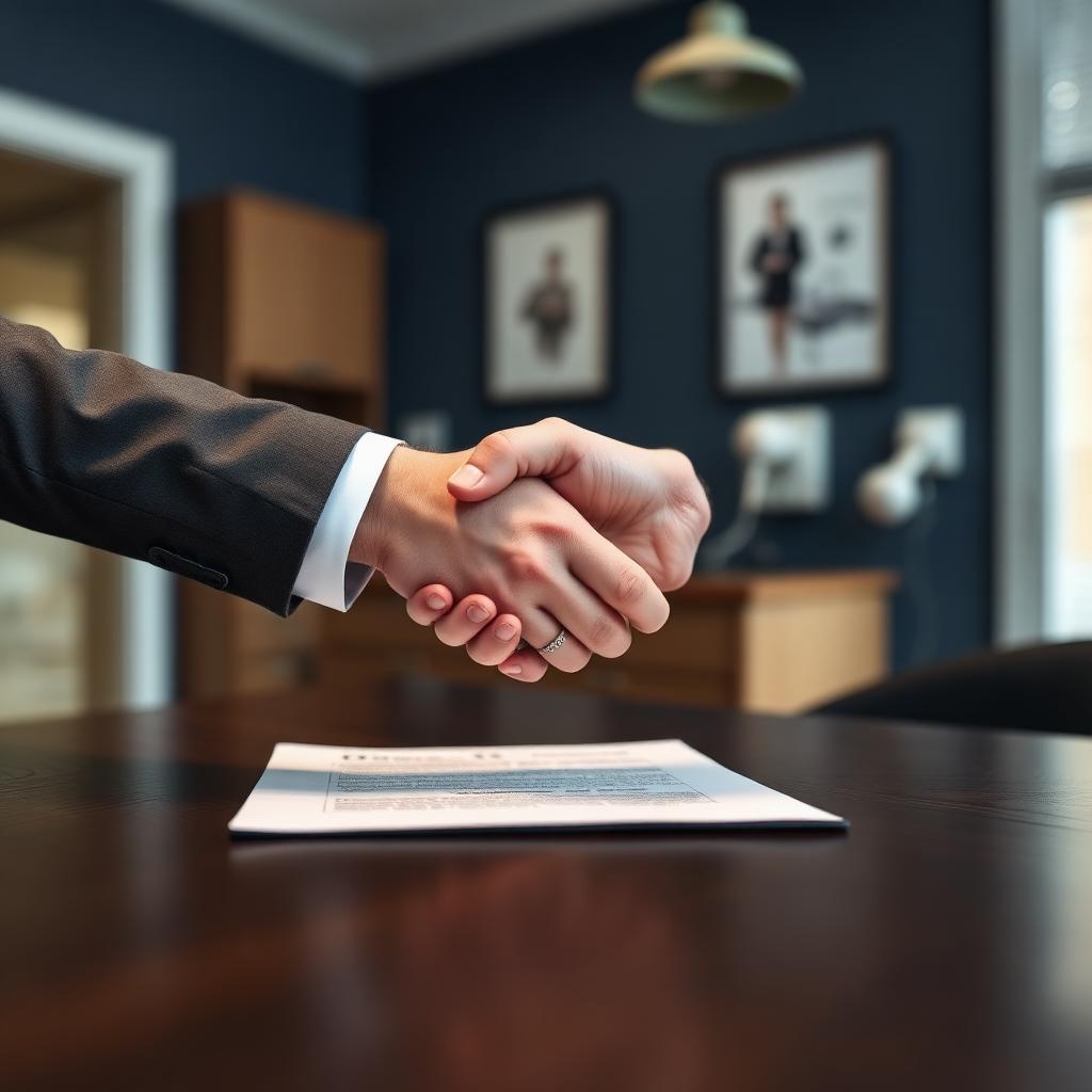 Handshake over a contract representing a dental practice transition